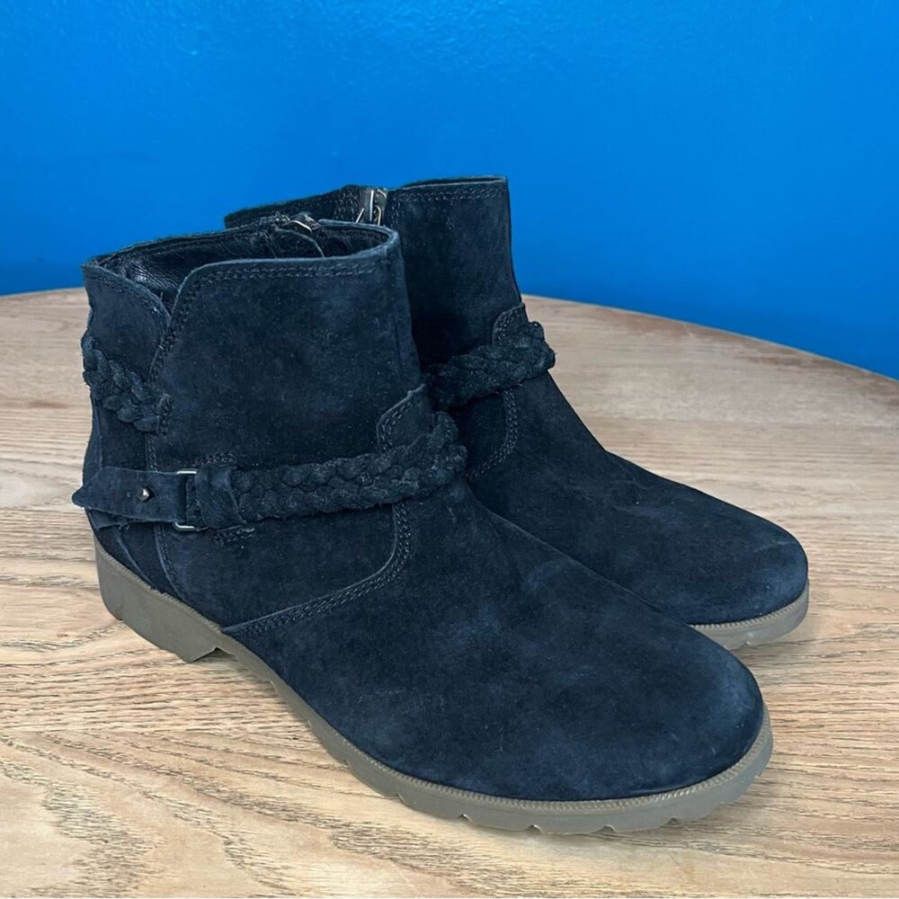 Teva Women's Delavina Black Suede Ankle Boot Braided Low Bootie Size 7.5